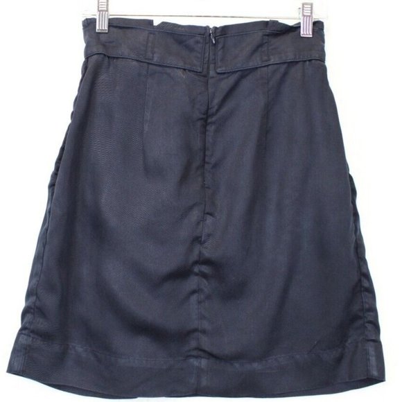 H&M A-Line Mini Skirt Pleated  4 Blue  Solid Lyocell - Picture 2 of 9